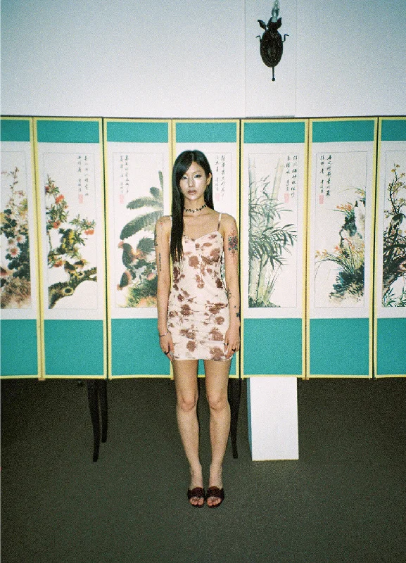 [MIAE] SS 24 One Day(Spring) - Ink-and-wash rose dress (BROWN) Satin unclassified dresses