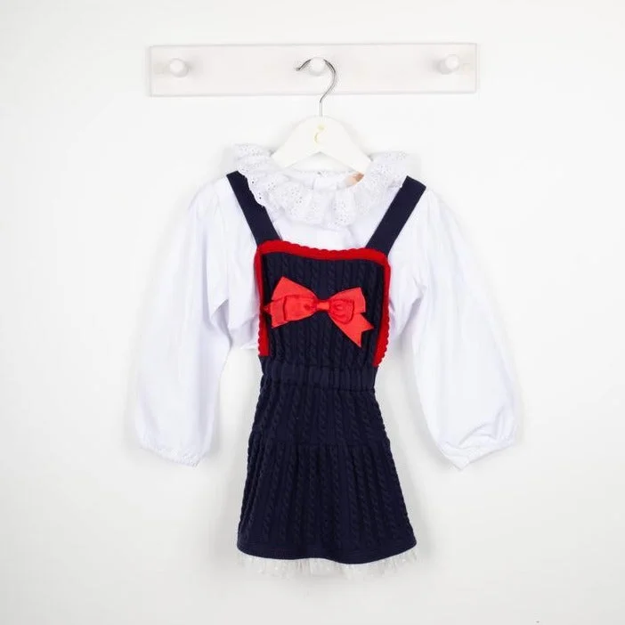 Navy & Red Cable Knit Pinafore Dress 2 Piece Set Stylish unclassified dresses