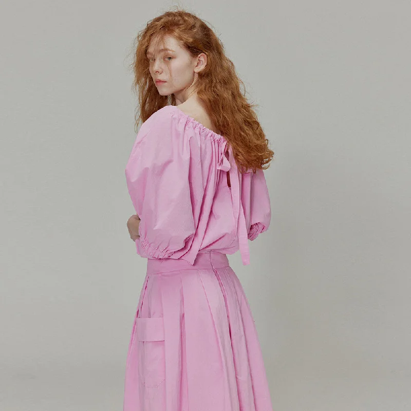 [OPENING SUNSHINE] SS 24 Balloon shirring pleated dress_Pink Trendy new unclassified dresses