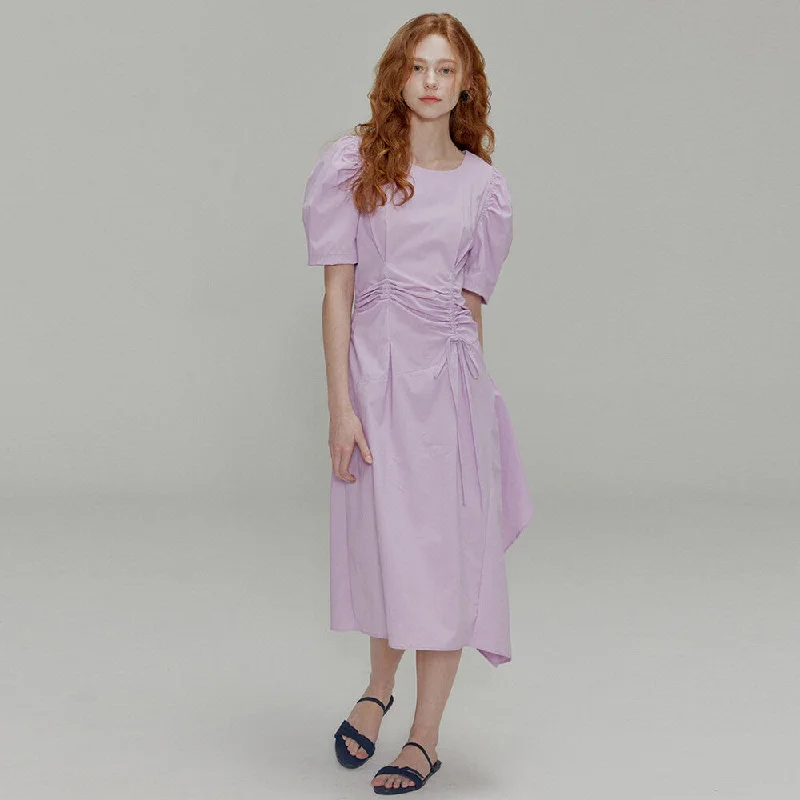 [OPENING SUNSHINE] SS 24 Ribbon pin tuck shirring dress_Lavender Elegant evening unclassified dresses