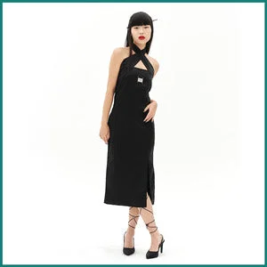 [OZOD] SS 24 ORIENTAL SATIN DRESS_BLACK Women's unclassified dresses