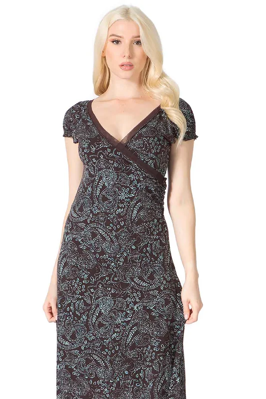 Paisley Surplice Dress with Sheer Trim Formal unclassified dresses