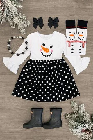 Snowman black dot girls dress Lace unclassified dresses