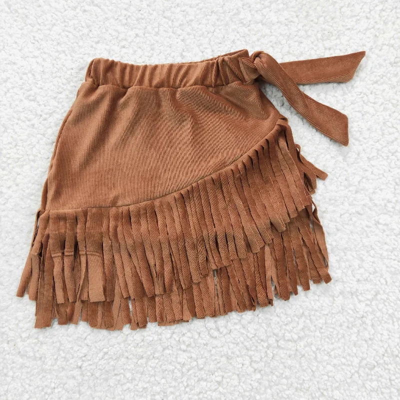 GLK0003---brown tassel girls dress Street style unclassified dresses