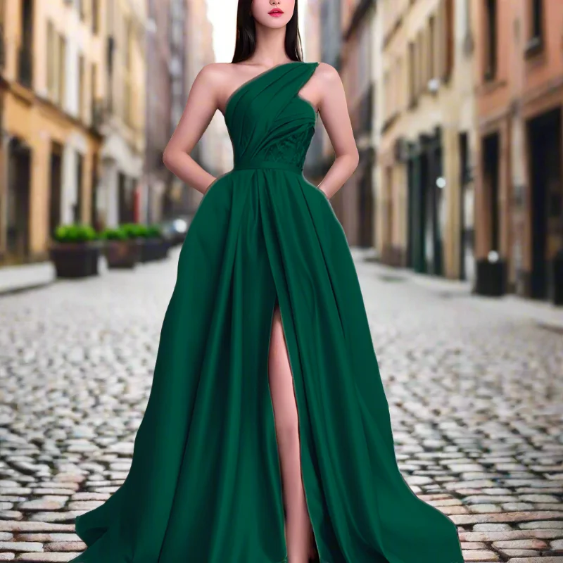 Slim Fit Green Cold Shoulder Side Open Cotton Dress Sleeveless WW1039 A-line unclassified dresses