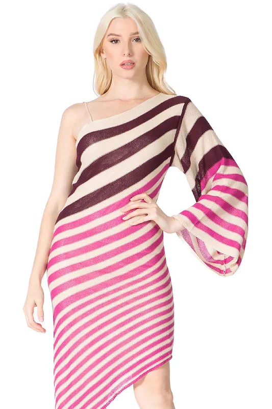 Striped Asymmetrical Dress Smocked unclassified dresses