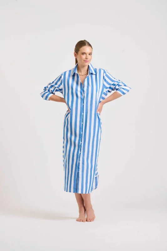 The Andrea Dress | Mid Blue Wide Stripe Monochrome unclassified dresses