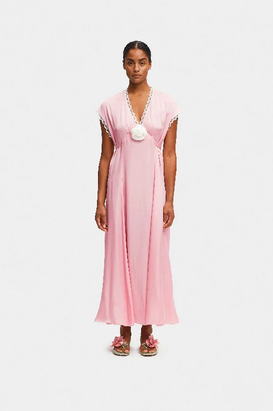 The Genus Rosa Satin Dress in Pink Vacation unclassified dresses