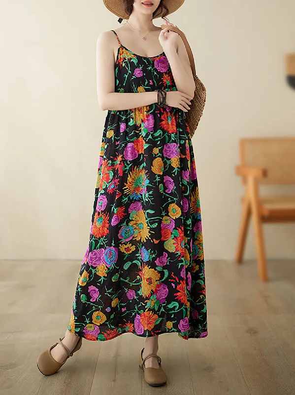 Women Artsy Summer Flower Loose Vest Dress PA1020 Bright color unclassified dresses