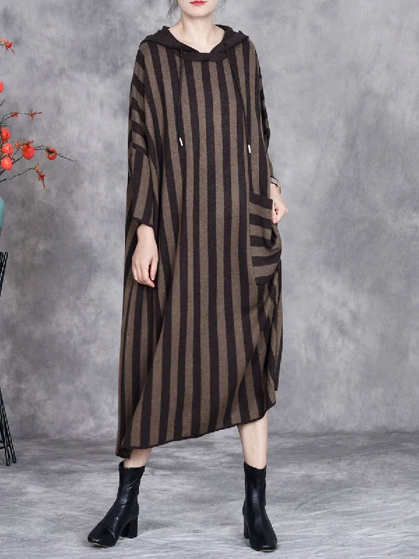 Women Autumn Artsy Stripe Colorblock Hooded Knit Dress AK1027 Affordable unclassified dresses