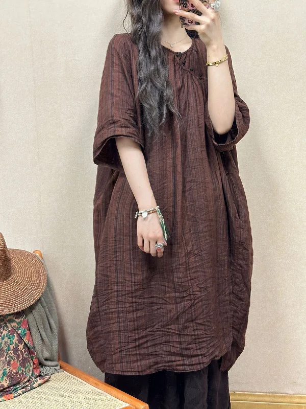 Women Retro Summer Stripe Linen Loose Dress QW1001 Casual unclassified dresses