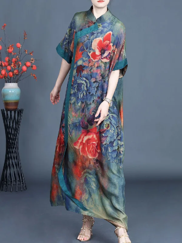 Women Summer Vintage Flower Spliced Robe Dress SC1005 Graduation unclassified dresses