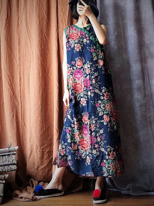 Women Summer Vintage Flower Spliced Robe Vest Dress PP1045 Date night unclassified dresses