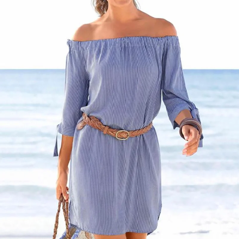 Women's Summer Casual Striped Off-Shoulder Loose Dress Fashionable unclassified dresses