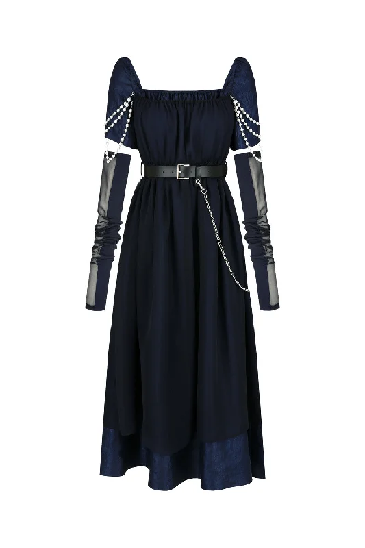 [YUSUKI] Seasonless 24 Layered Dress with Pearls (Navy) Short unclassified dresses