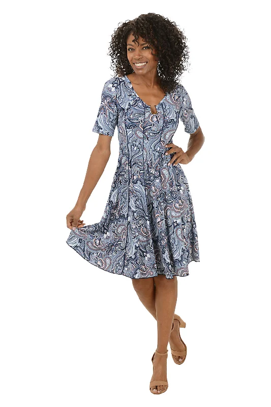 Paisley Metallic U-Neck Short Sleeve Dress Ripped Mini Denim Skirt