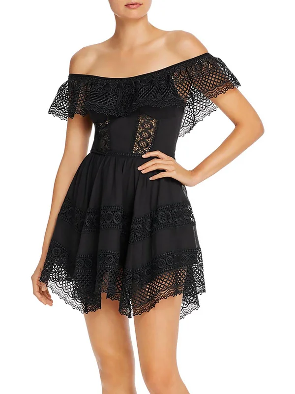 Vaiana Womens Crochet Party Mini Dress Lace-up Mini Skirt