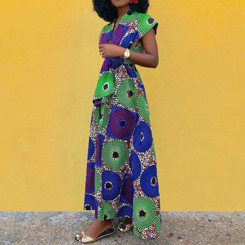 Long Maxi Dress High Waist African Female Dress Robe Geometric Boho Elegant Party Dinner Dress Vestiods Long Floral Skirt