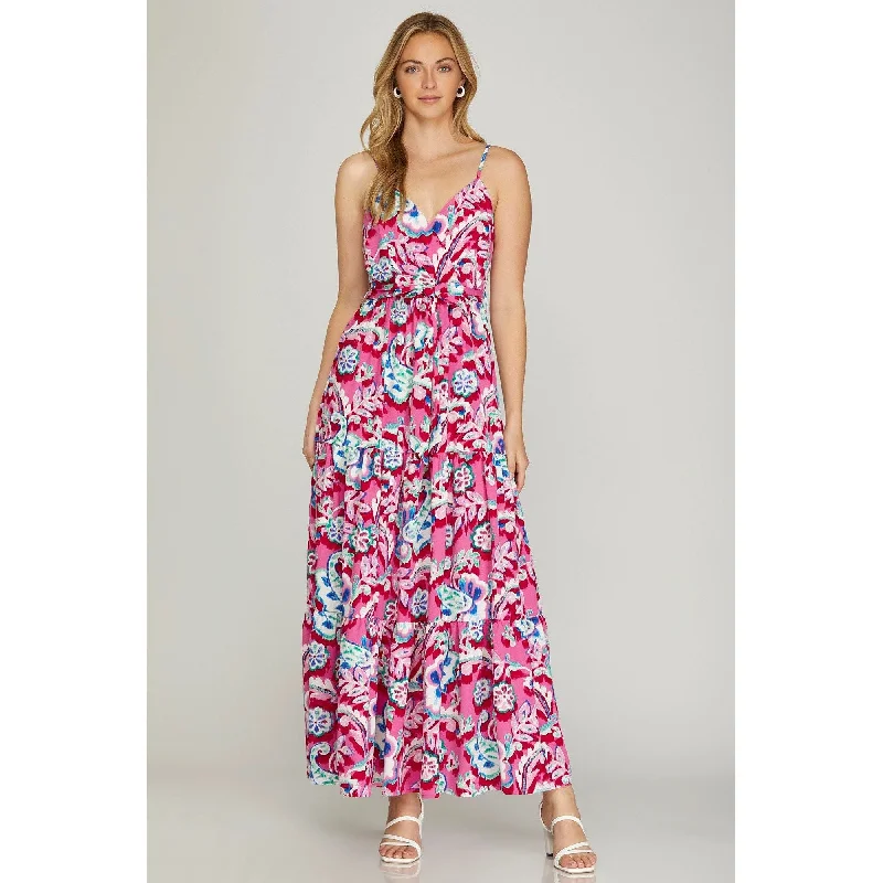 Surplice Cami Print Tiered Maxi Dress Chic Maxi Dress