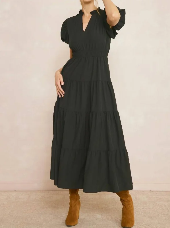 V-Neck Maxi Dress In Black Midi Maxi Outfit