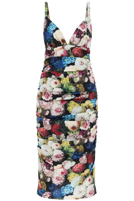 Dolce & Gabbana Women's Nocturnal Flower Draped Midi Dress Slim Fit Midi