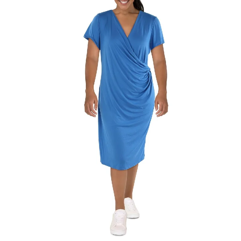 Plus   Womens Surplice Midi T-Shirt Dress Classic A-line Skirt