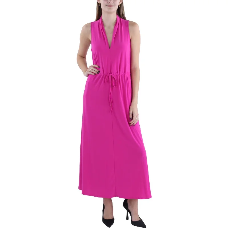 Womens Cowl Neck Cap Sleeve Midi Dress Maxi Length Midi